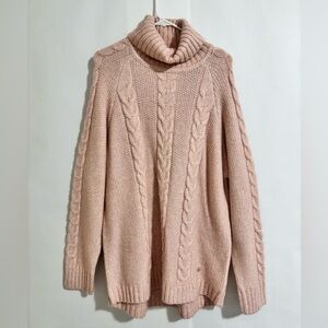 NEW KARI TRAA cable knit sweater tunic XL Pale Pink